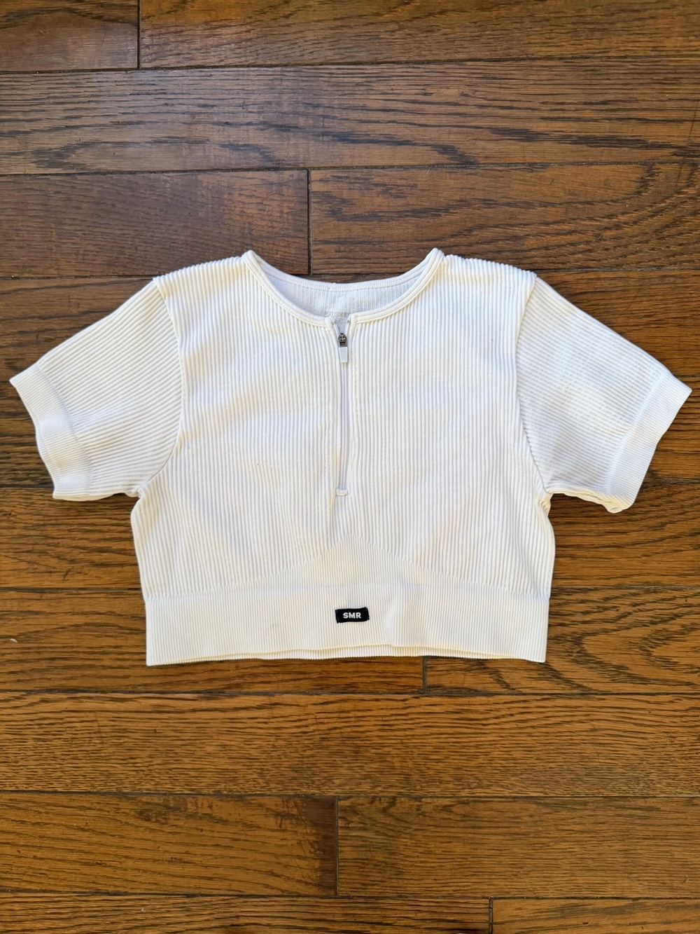 Sommer Ray White Ribbed Zip-Front Crop Top